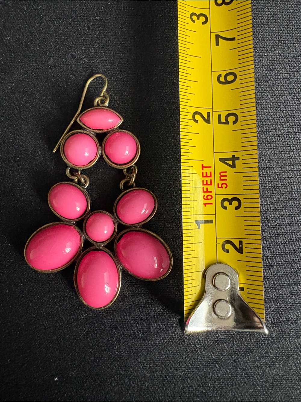 Y2K Hot Pink Statement Dangle Earrings Antique Brass Tone - Picture 8 of 12